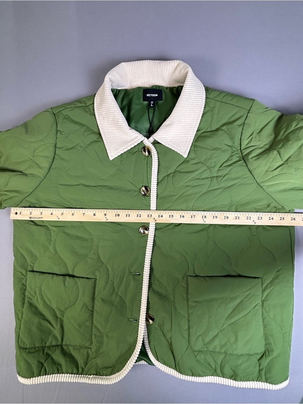 Stunning HEYSON Quilted Green Jacket with Cream Trim and Buttons Large NWT - Picture 7 of 10